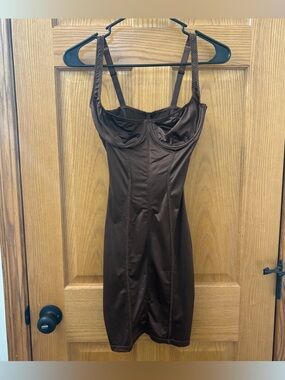 SKIMS Stretch Satin Corset Style Dress in Brown Size Women’s Small
